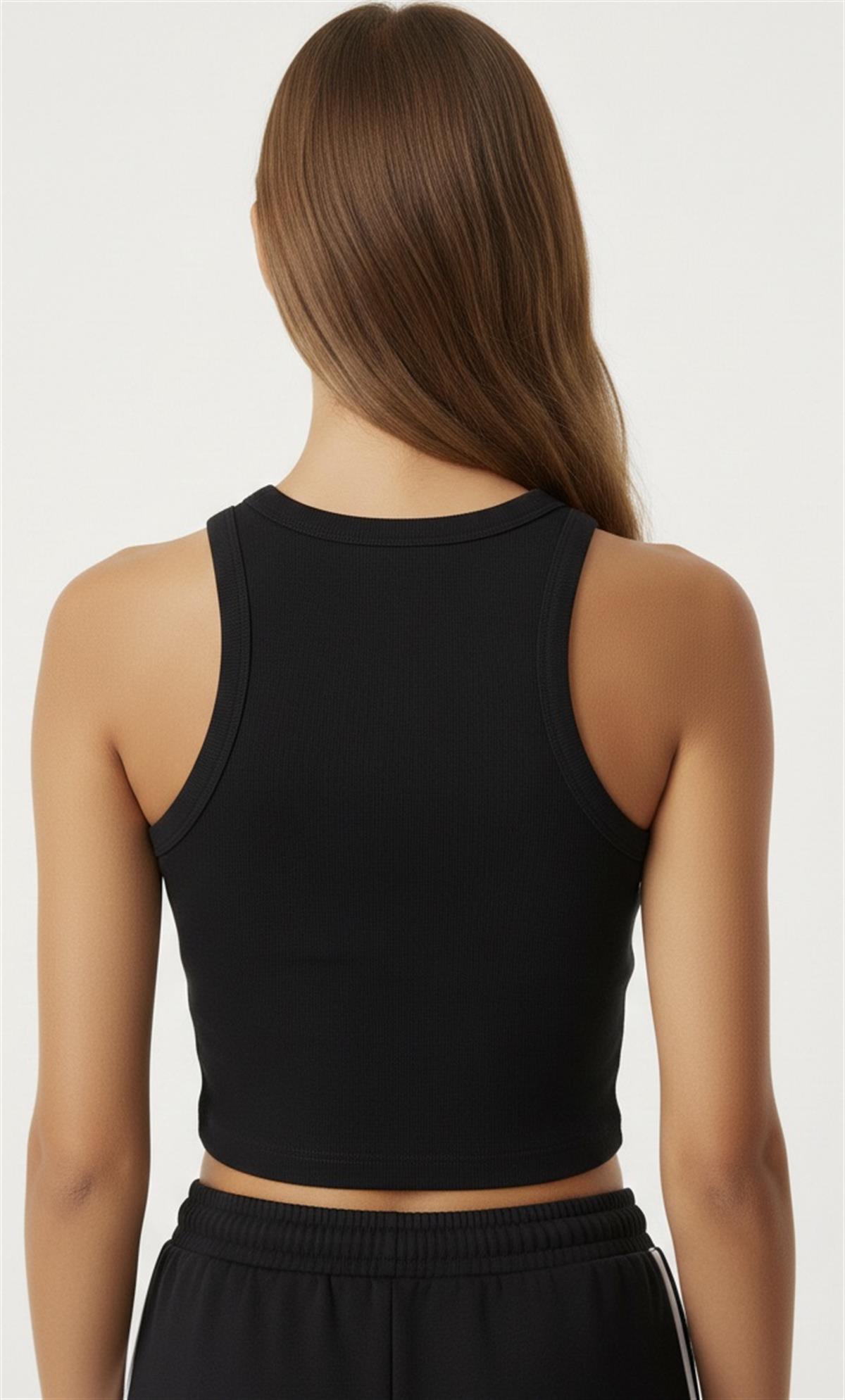 Siyah Halter Yaka Pamuklu Fit Kesim Lux Atlet