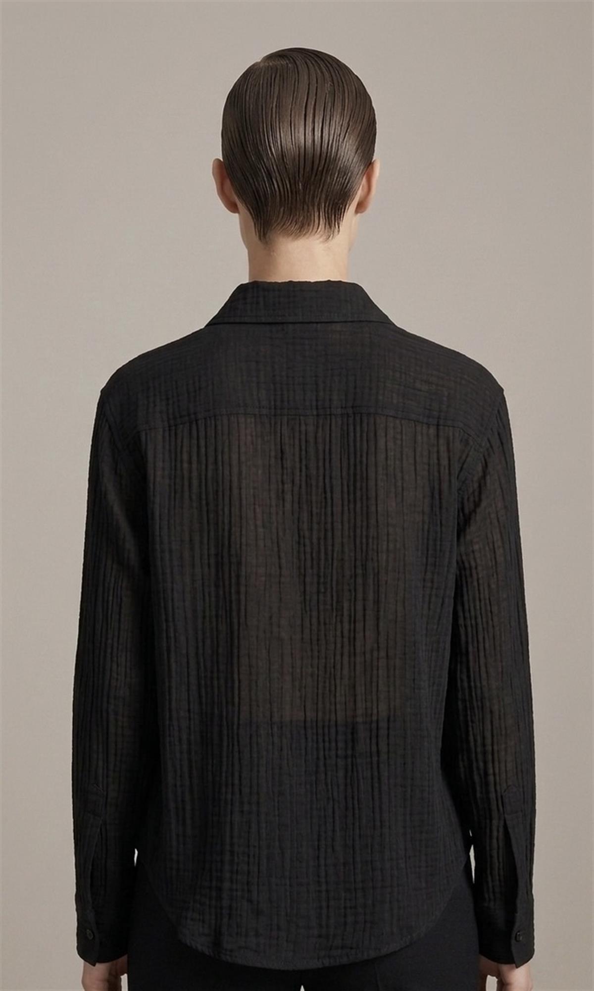 Siyah Logo Nakışlı Pamuk Keten Gömlek