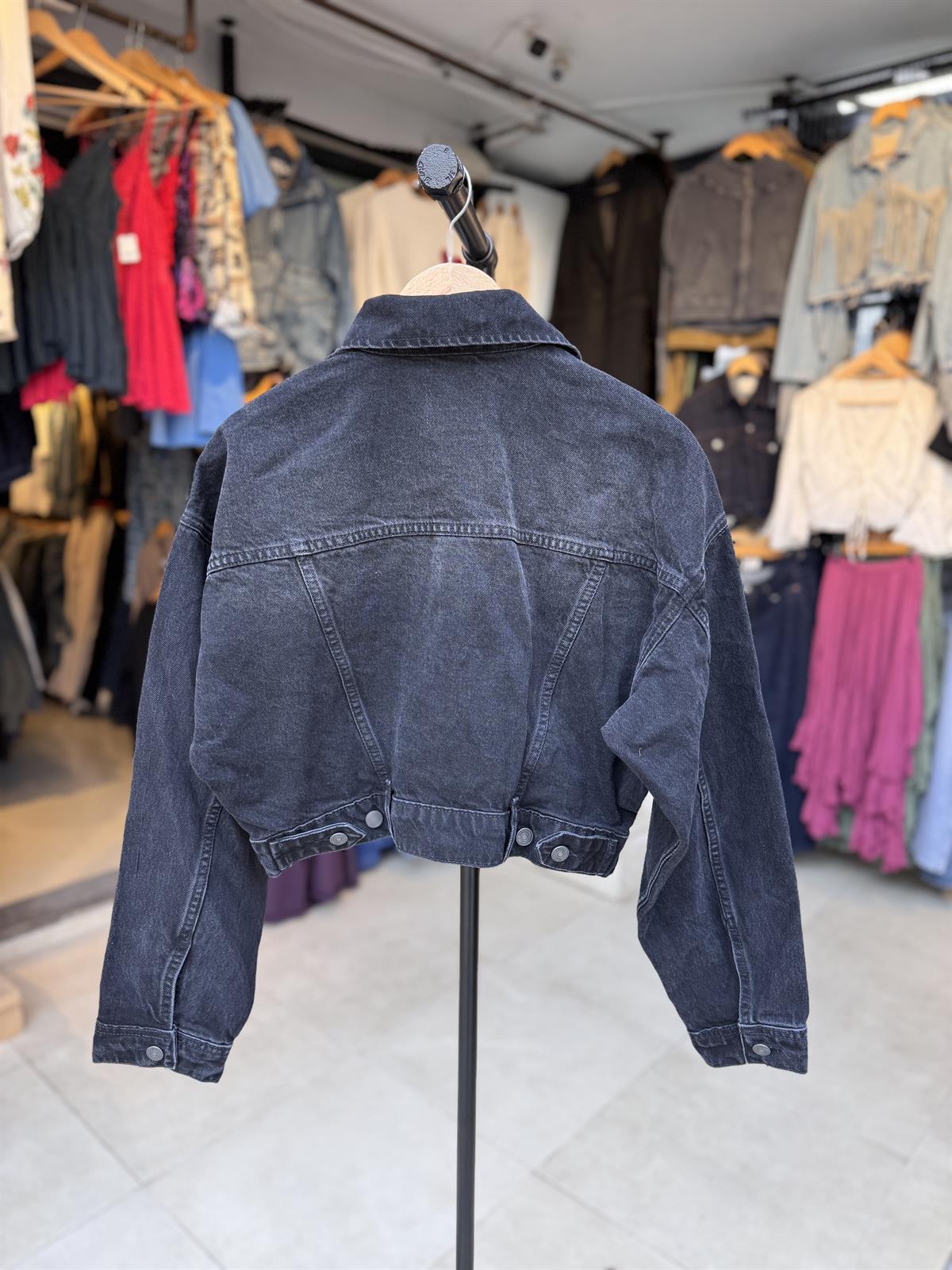 Siyah Oversize Kot Crop Ceket