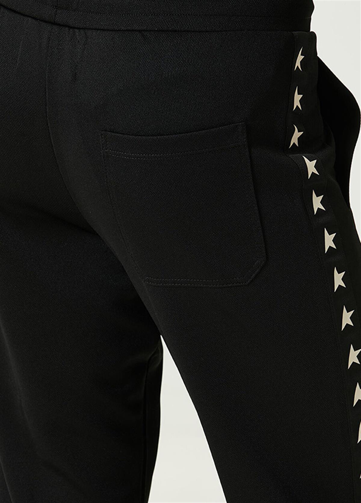 Siyah Yıldız Baskılı Pamuklu Lux Eşofman Altı