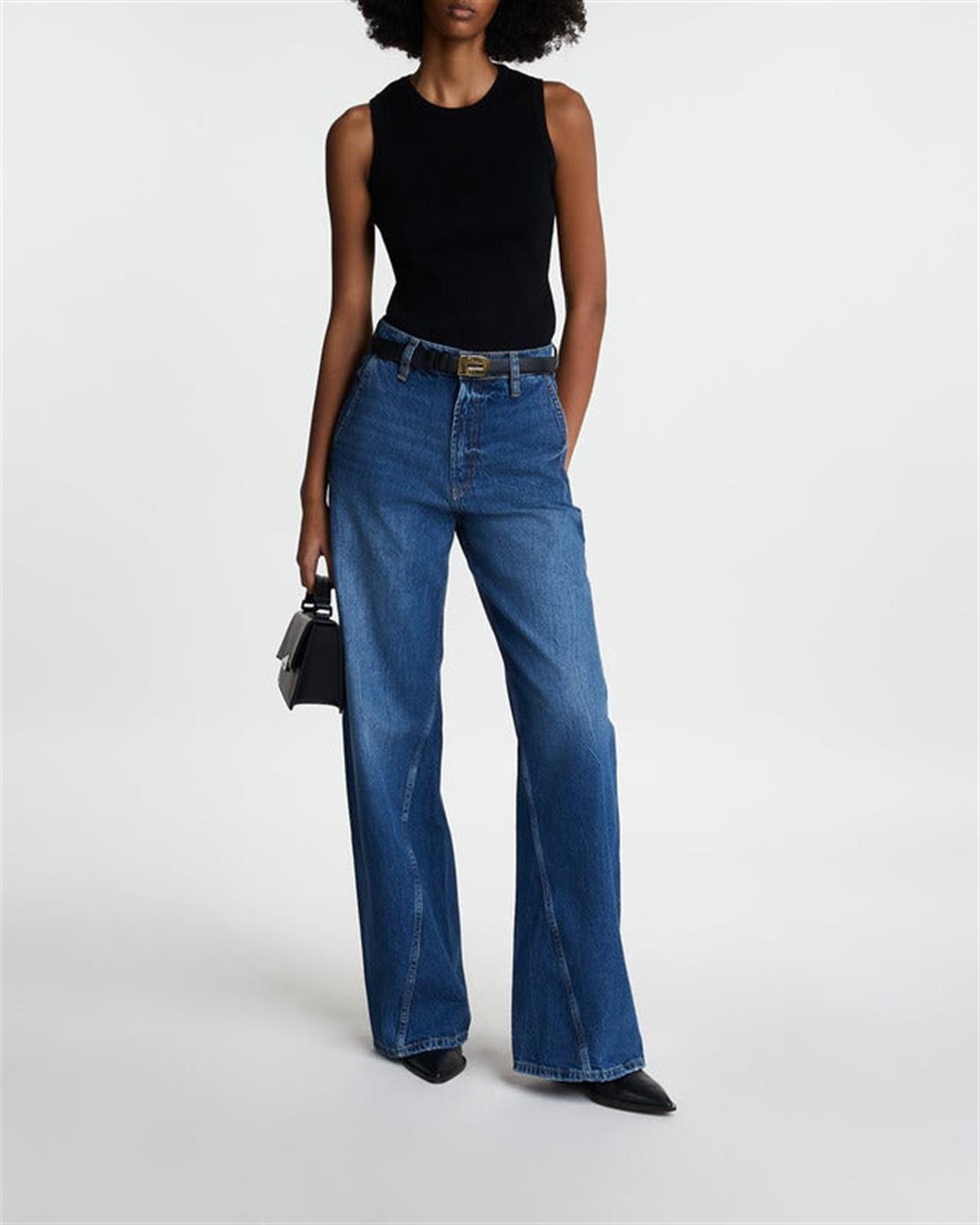 Yan Dikişli Eskitme Detaylı Wide Leg Jean