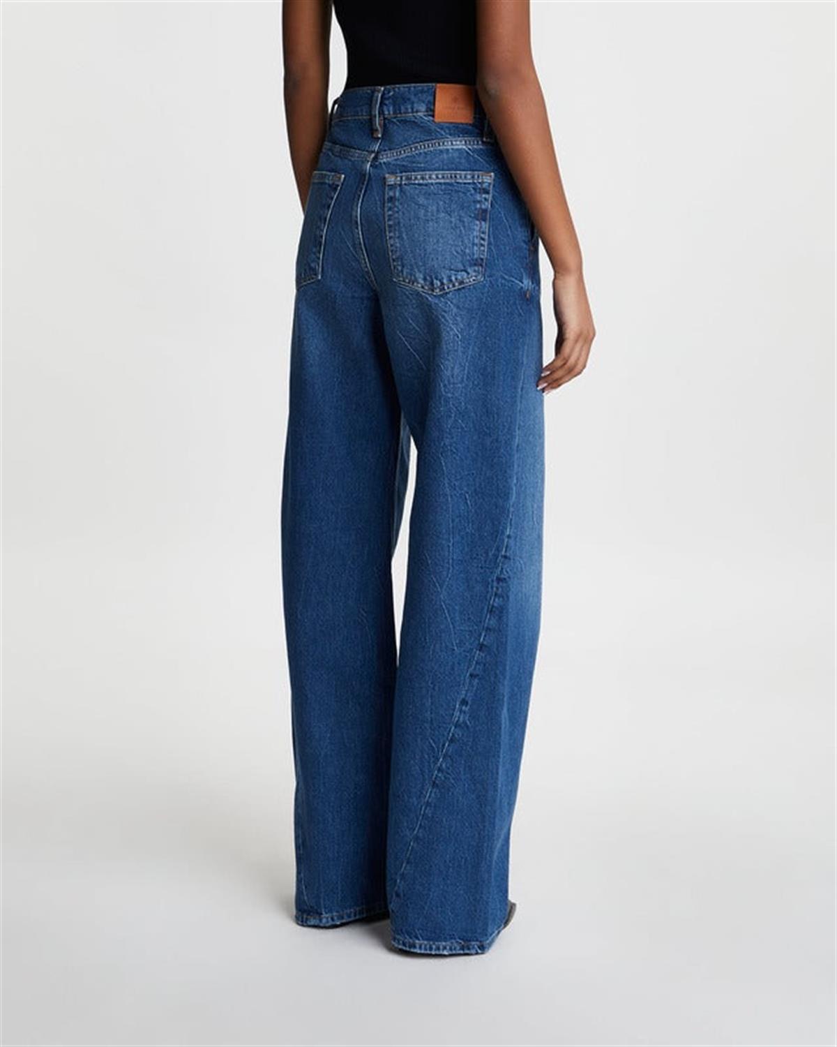 Yan Dikişli Eskitme Detaylı Wide Leg Jean