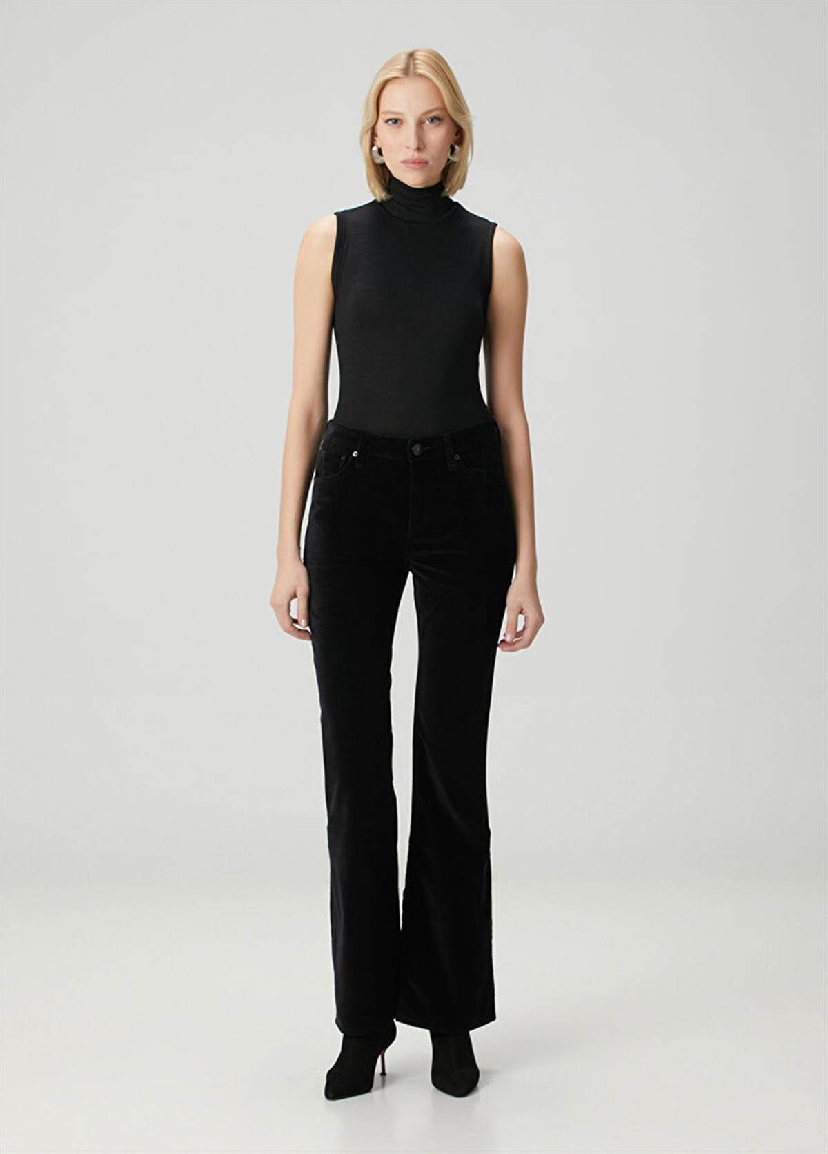 Siyah High Waisted Wide Leg Jean