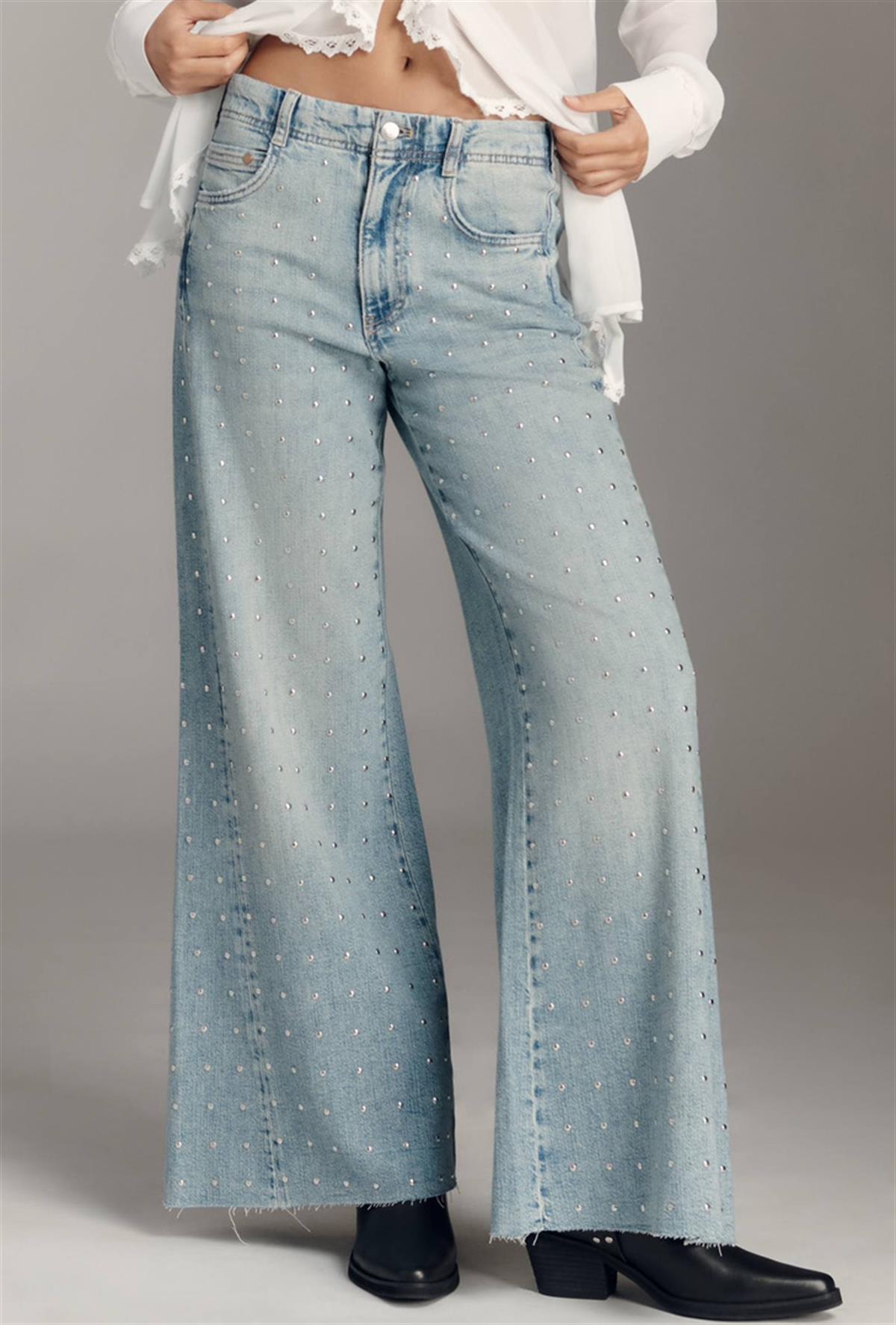 Zımba ve Paça Detaylı Palazzo Yüksek Bel Jean 