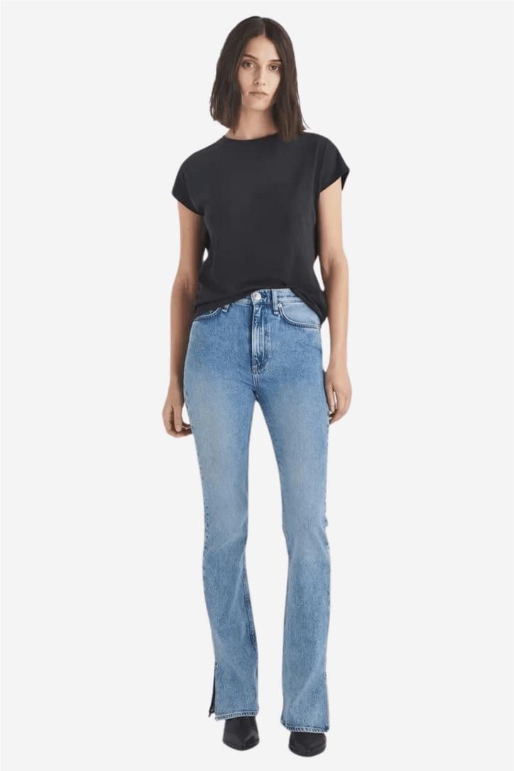  Buz Mavisi Eskitme Detaylı Flare Jean