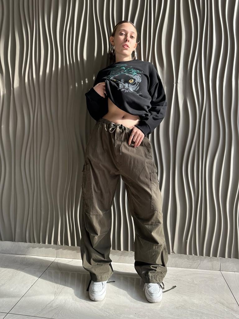 Bel Paça Ayarlanabilir Yeşil Kargo Pantalon