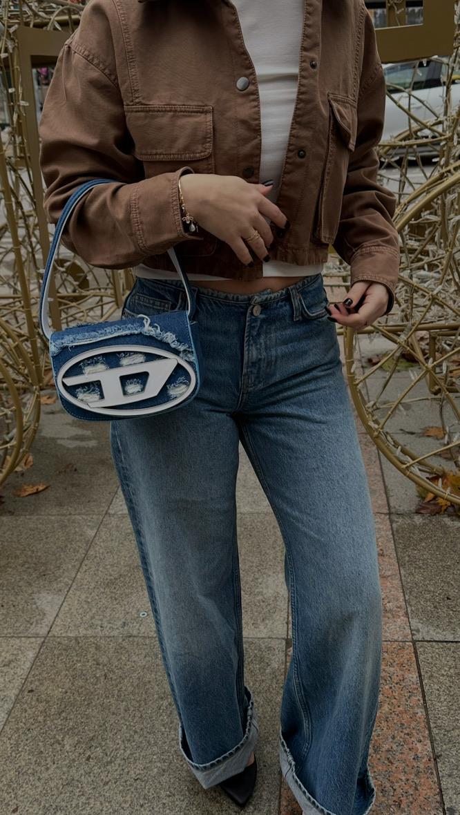 Denim Detaylı Koyu Mavi Kol Çantası