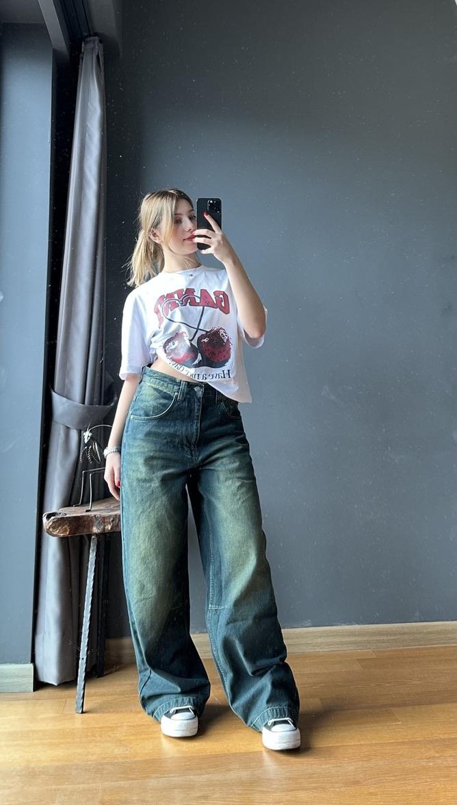 Eskitme Yıkamalı Baggy Jean