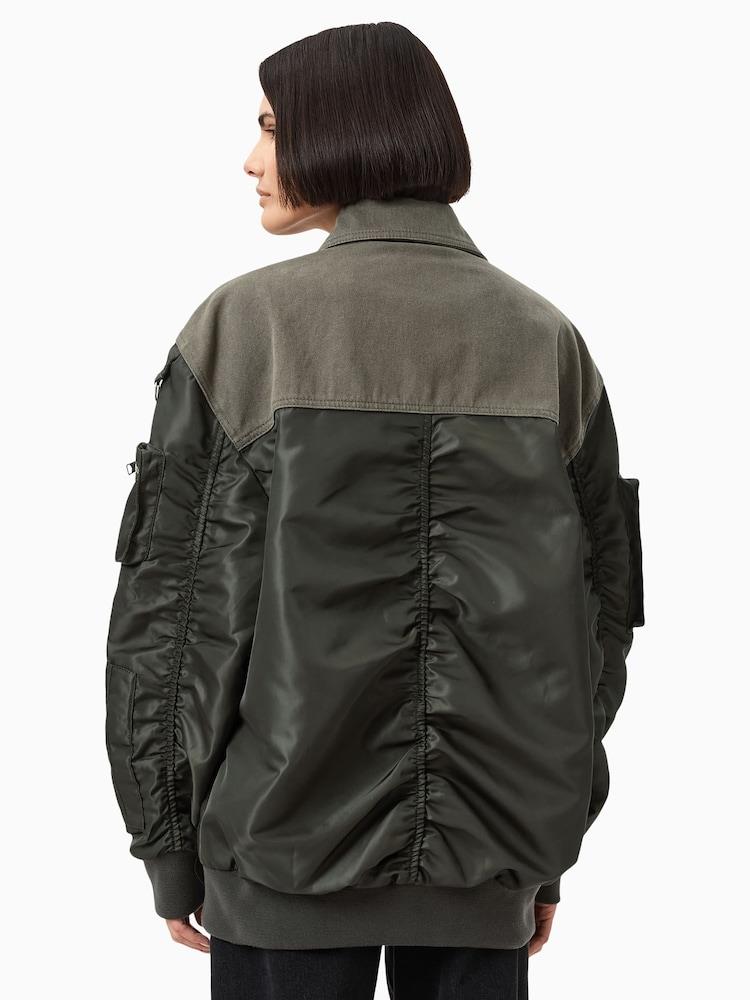 Haki Bomber Kol Detaylı Oversize Ceket