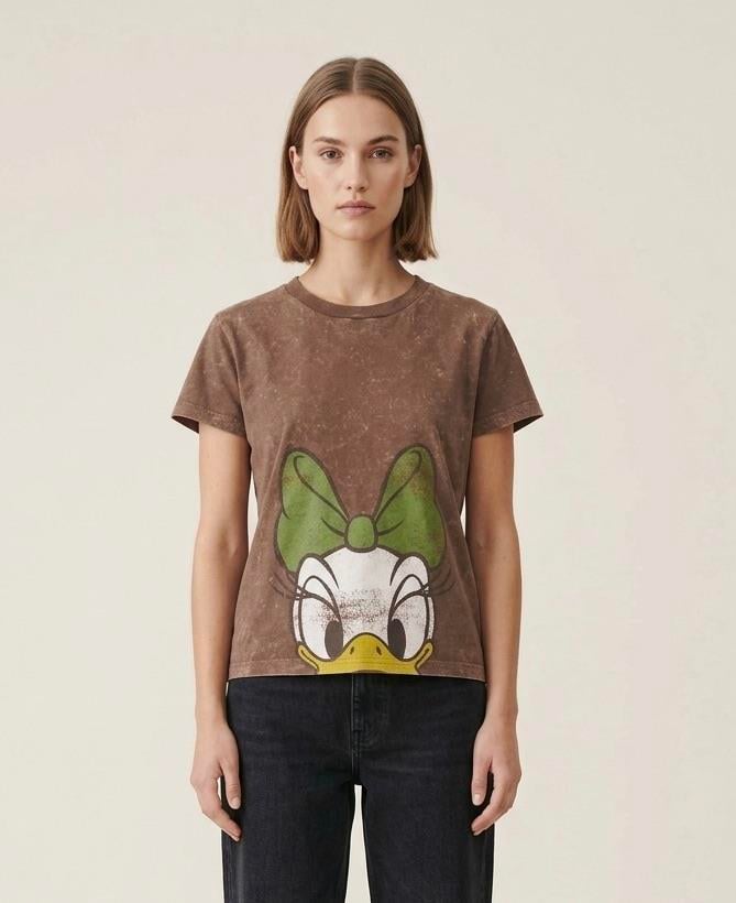 Kahverengi G x Disney Daisy Duck Baskılı Oversize Tişört