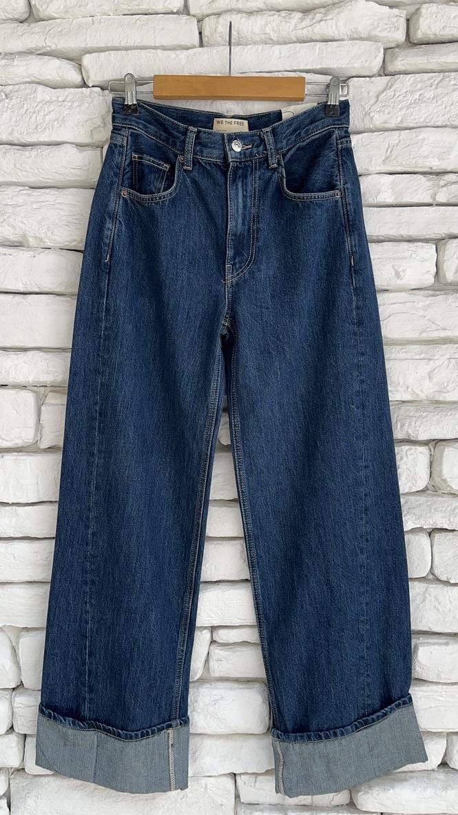 Katlama Paça Detaylı Wide Leg Koyu Renk Jean 