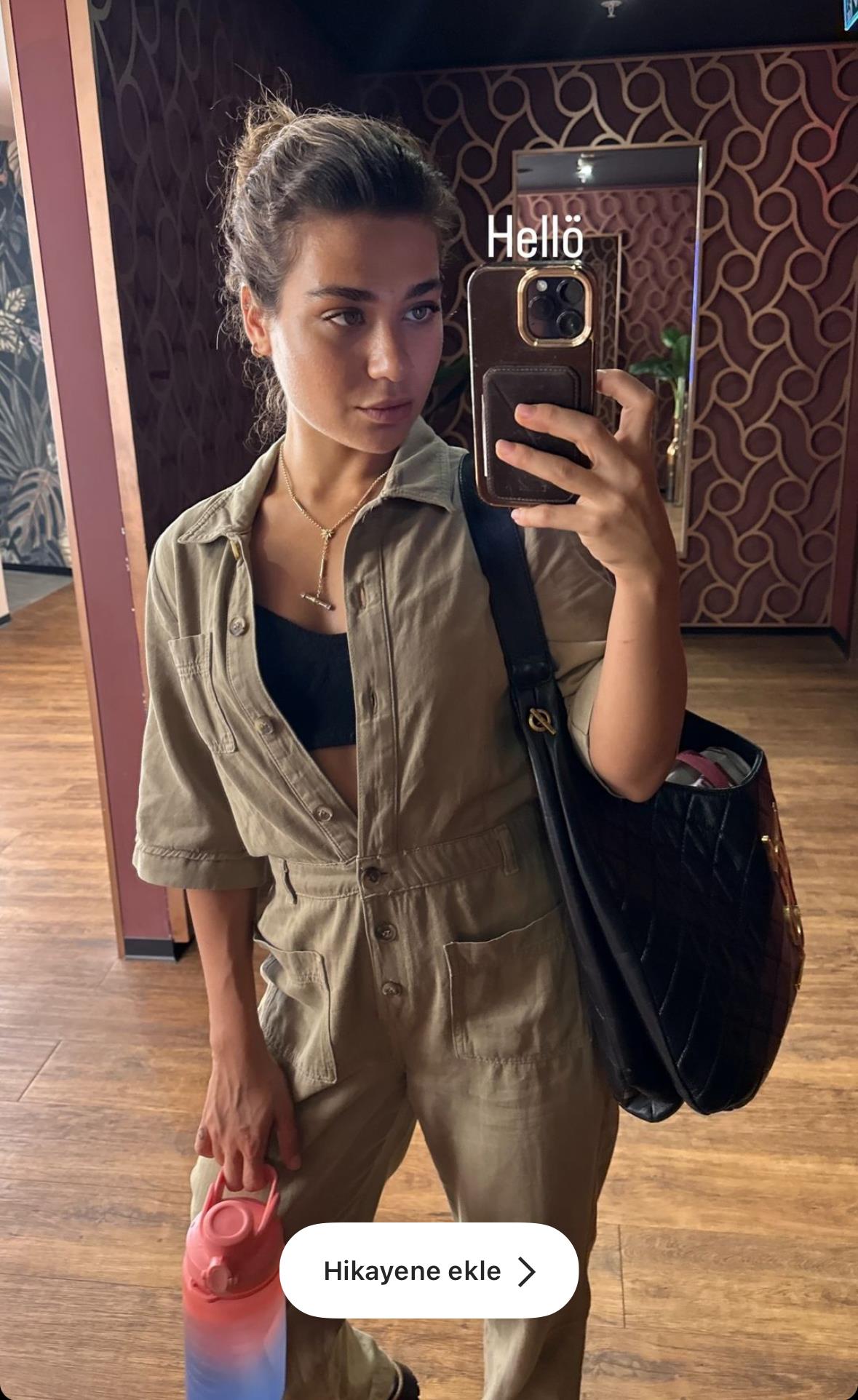 Keten Haki Düğme Detaylı tulum