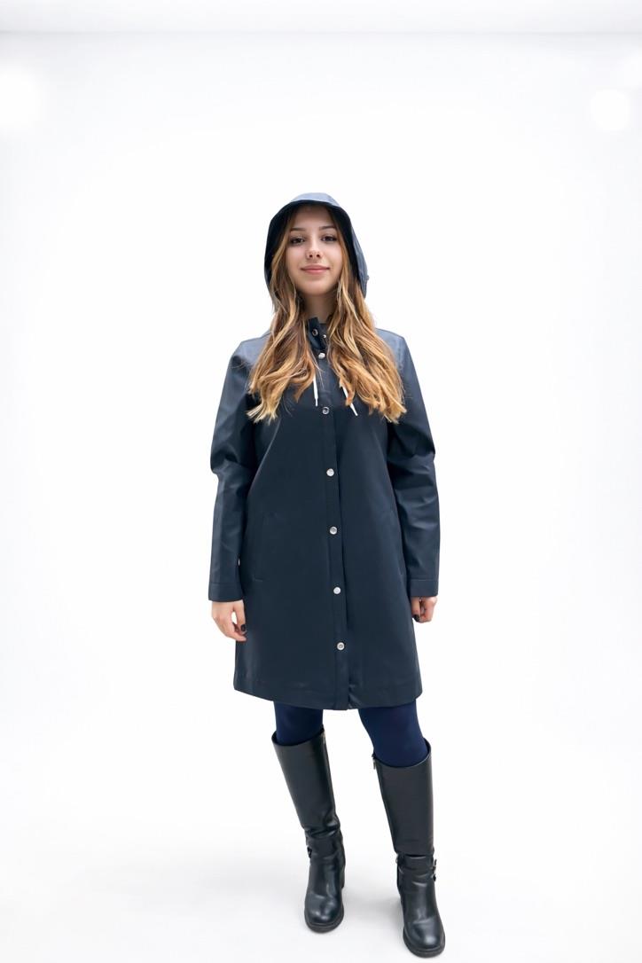Lacivert Suni Su Geçirmez Yağmurluk