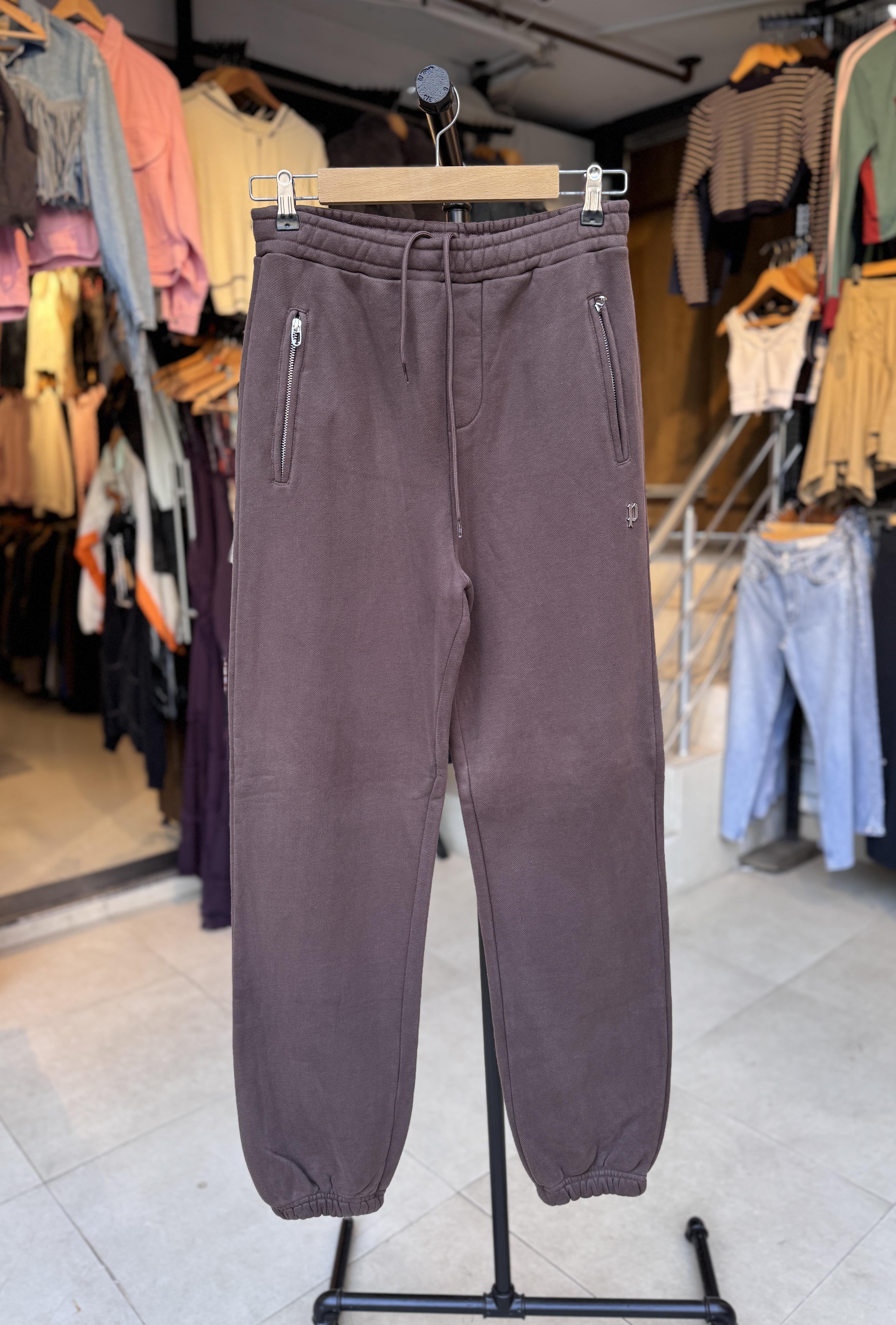 Organik Kumaş Boy Friend Paça Lastikli Kahve Rengi Eşofman