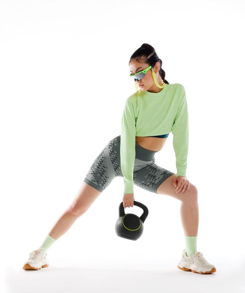 Orjinal Marka Baskılı Şekillendirici Geometrik Desenli Biker Tayt