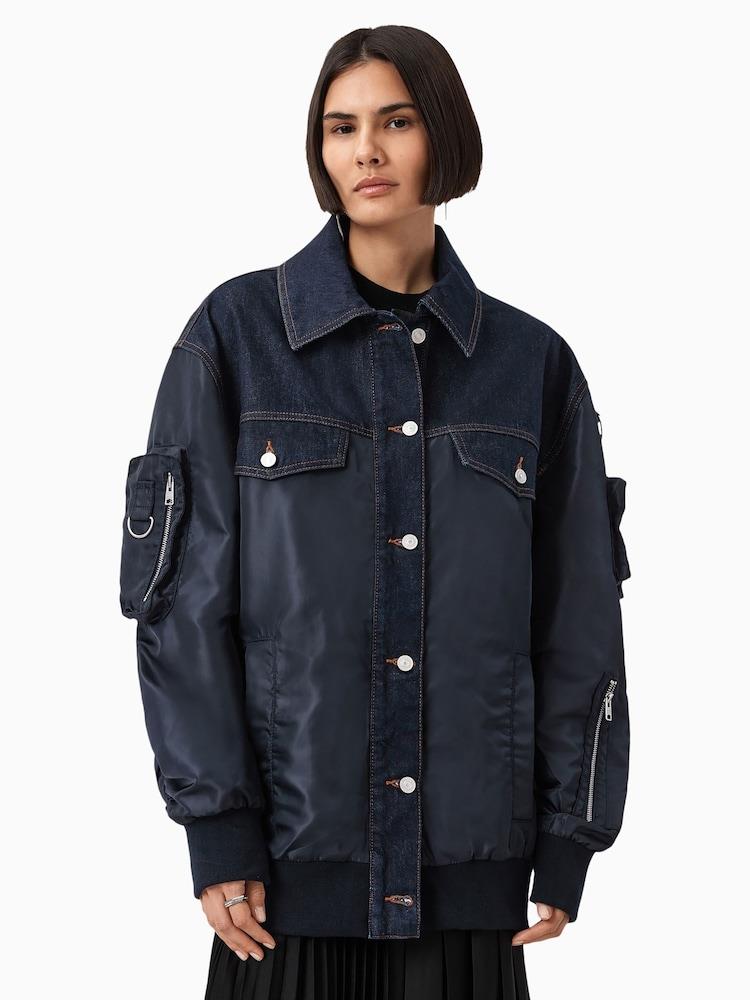 Oversize Çoklu Cep ve Fermuar Detaylı Kot Ceket