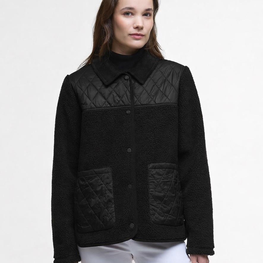 Peluş Detaylı Siyah Renk Oversize Ceket