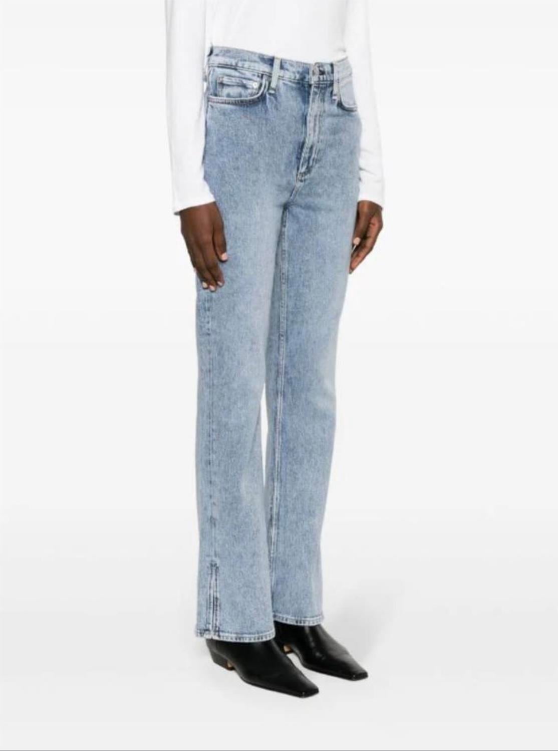 Rag Yıkamalı Mavi Boootcut Paça Yırtmaçlı Jean 