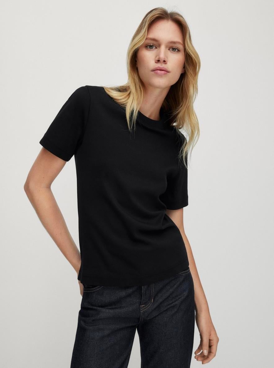 Sıfır Yaka İnterlok Kumaş Siyah Tshirt