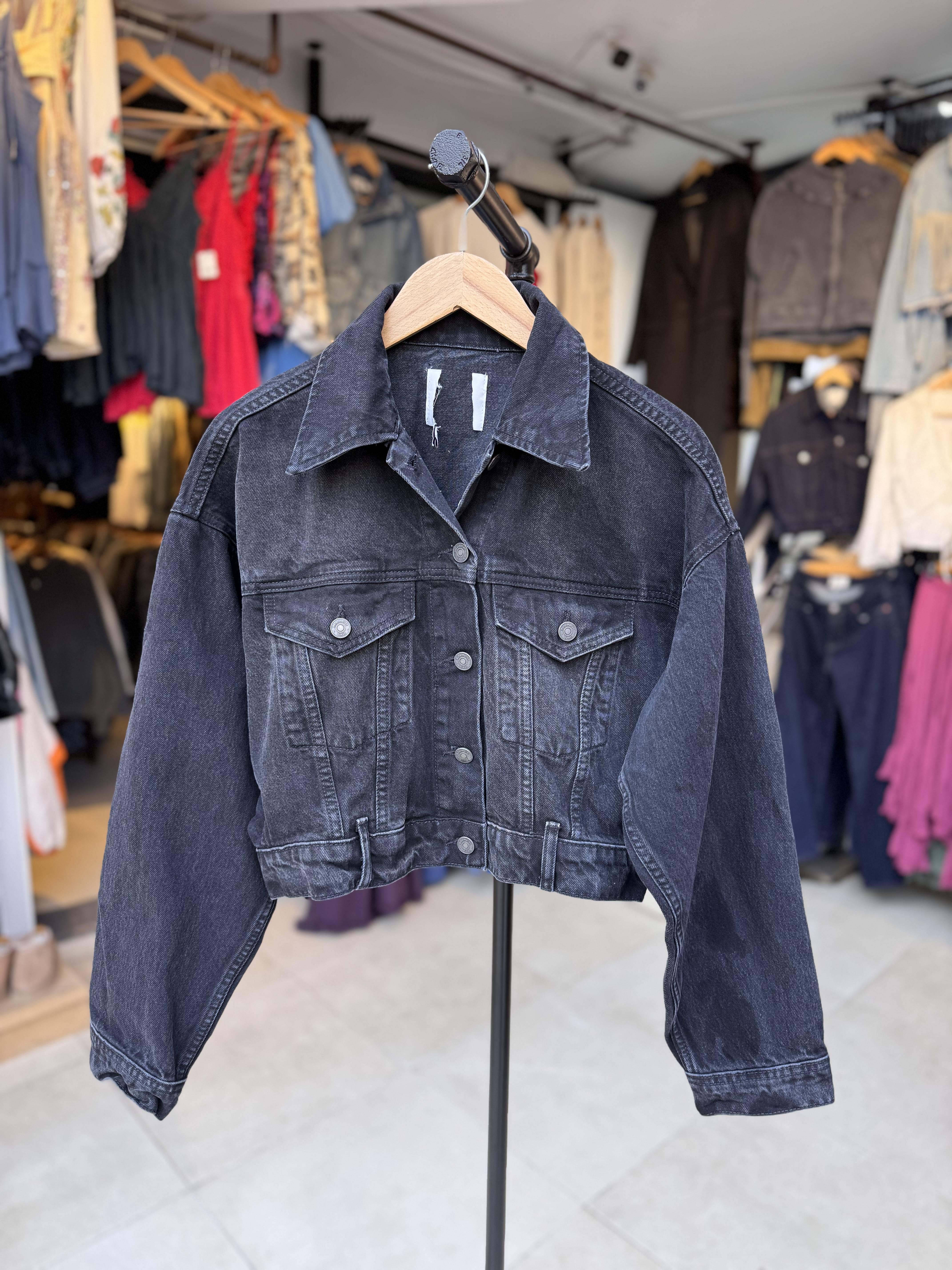 Siyah Oversize Kot Crop Ceket