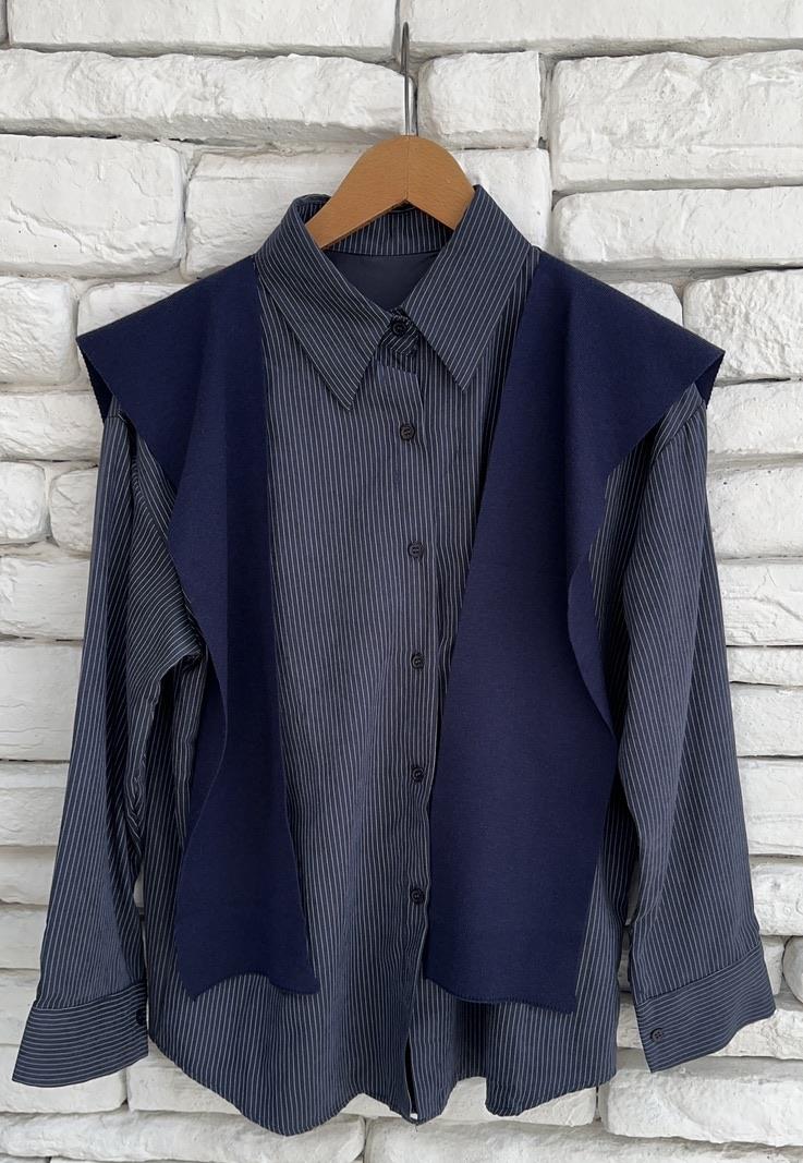 Triko Detaylı Beyaz Çizgili Gömlek