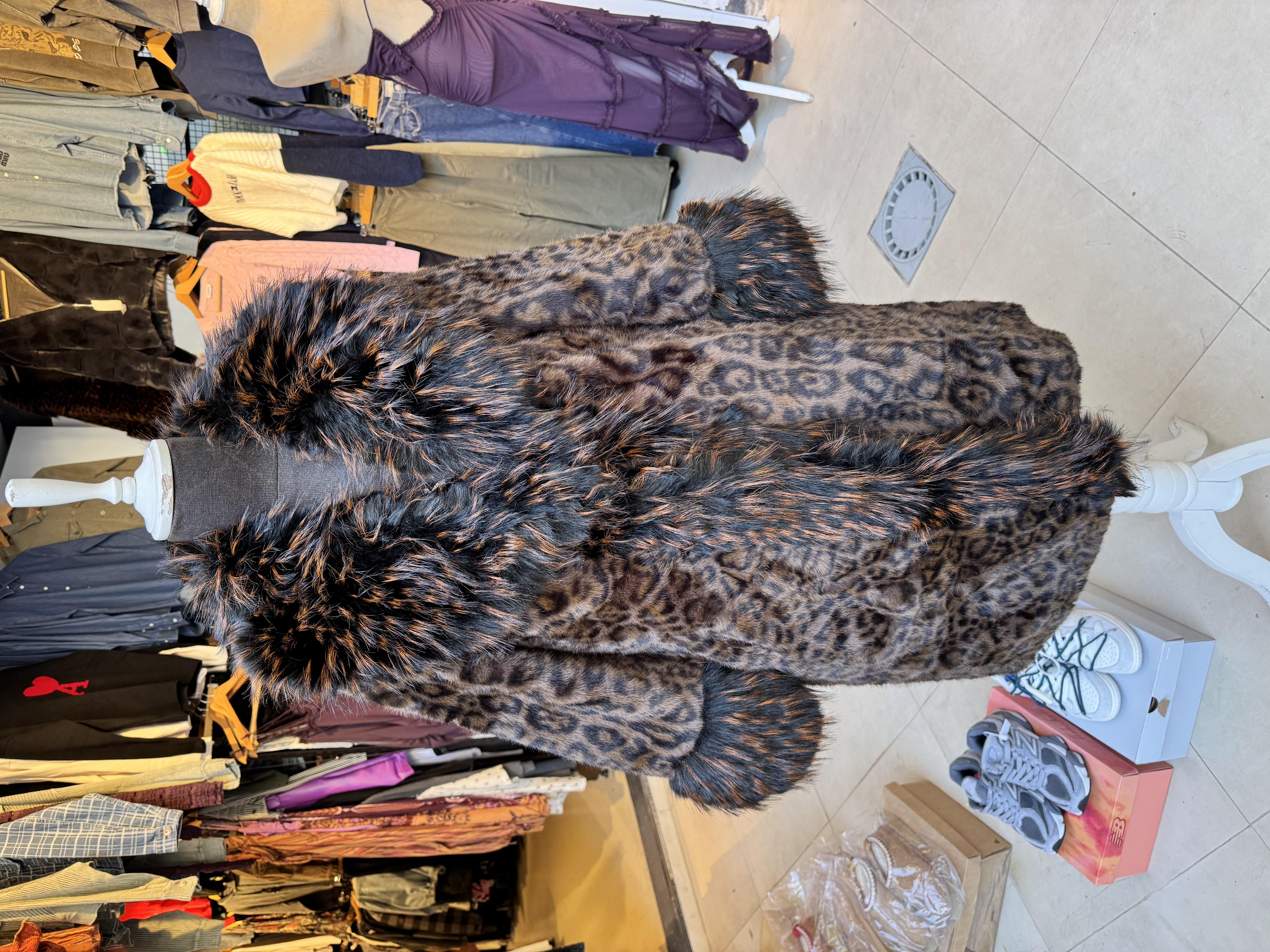 Zim Leopar Desenli Cepli Uzun Kürk