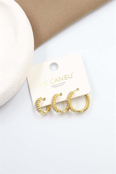 Hyacinth 3 Lü Çelik Küpe[14k]
