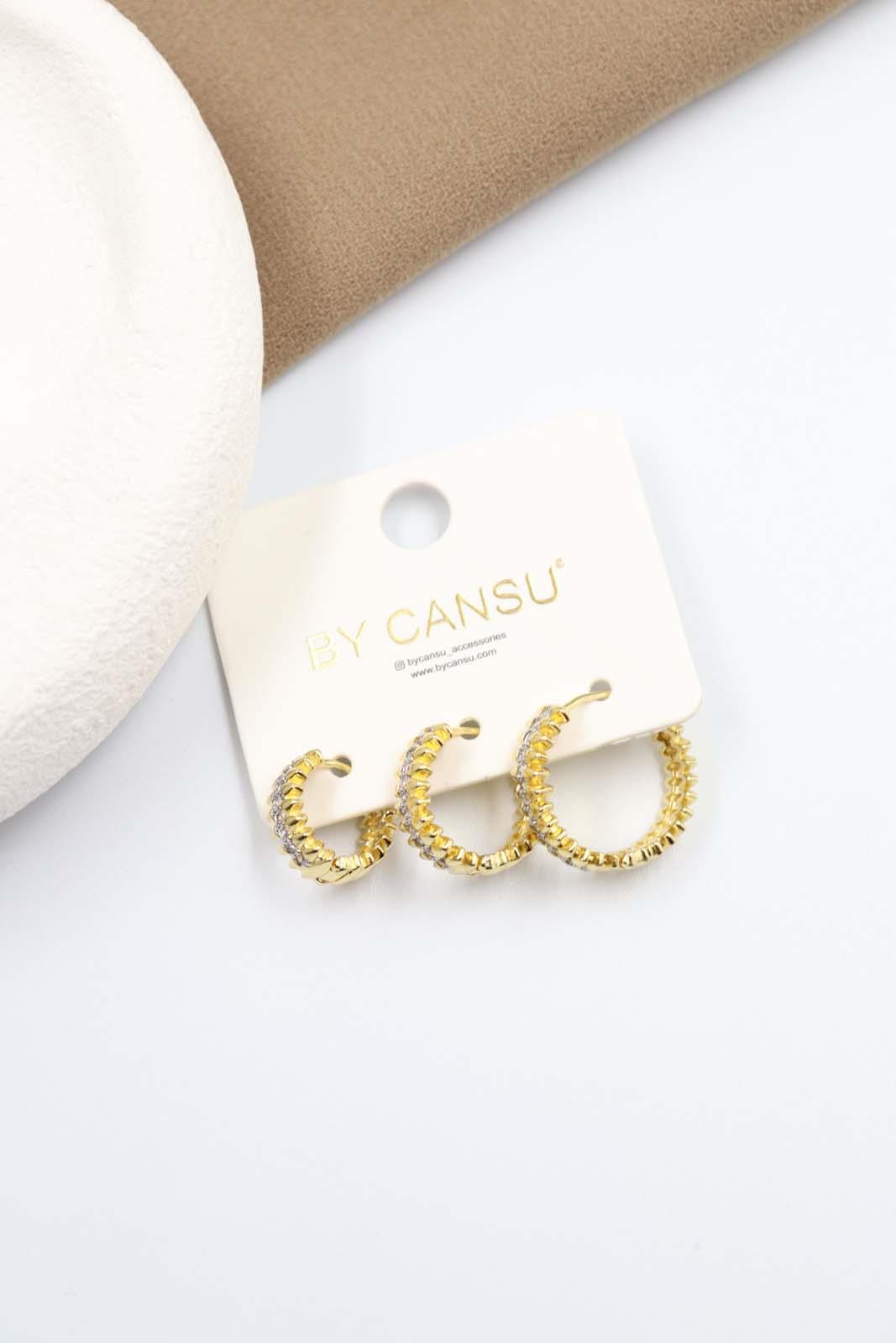 Hyacinth 3 Lü Çelik Küpe[14k]