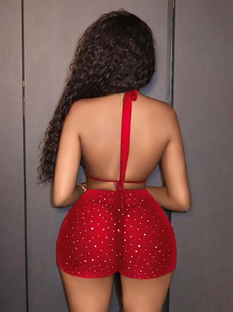 Kadın Kırmızı Parlak Fantezi Gece elbisesi 5039