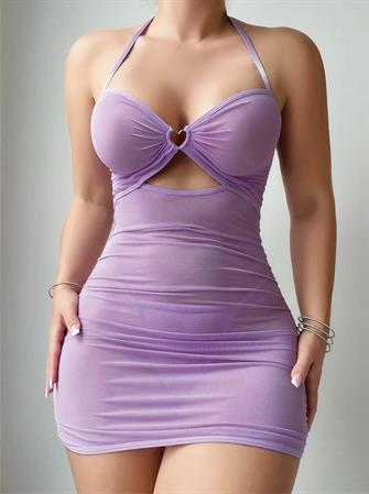 Kadın Mor Tül Zincir Detaylı Fantezi Kostüm 2174