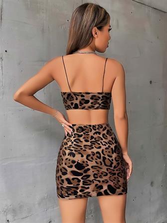 Leopar Desenli Fantezi Clup Elbisesi 6677