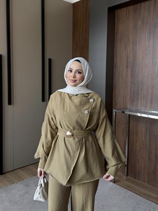 Aksesuarlı Kuşaklı Modal Takım Yeşil