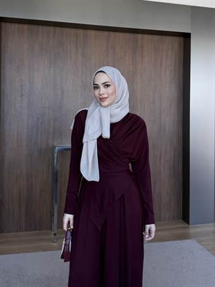Asimetrik Dökümlü Pantolon Takım Mürdüm