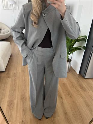 Asimetrik Kesim Blazer Takım Gri