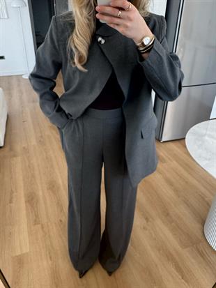 Asimetrik Kesim Blazer Takım Koyu Gri