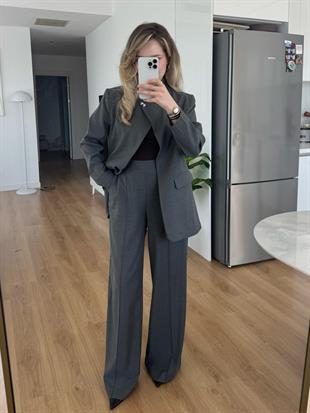Asimetrik Kesim Blazer Takım Koyu Gri