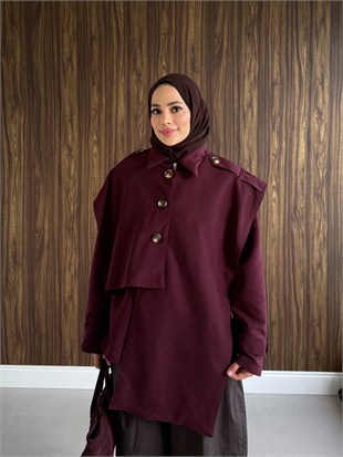Asimetrik Kesim Trenç Bordo