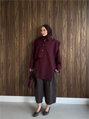 Asimetrik Kesim Trenç Bordo