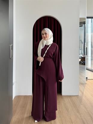 Asimetrik Kesim Üçlü Takım Bordo