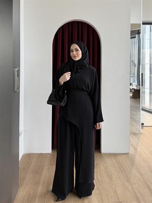 Asimetrik Kesim Üçlü Takım Siyah