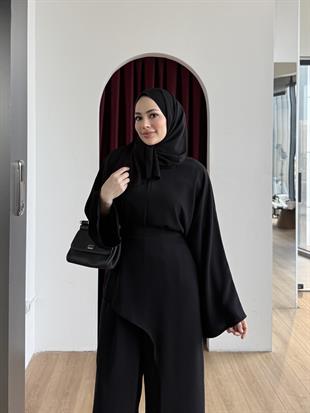 Asimetrik Kesim Üçlü Takım Siyah