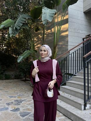 Bağlamalı Pileli Oys Takım Bordo