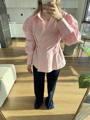 Balon Kol Kruvaze Gömlek Pembe