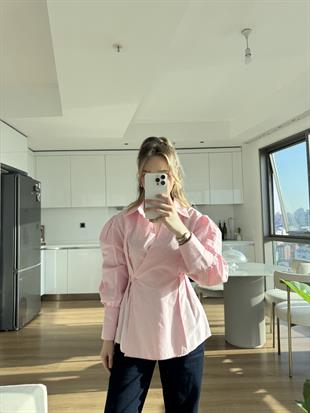 Balon Kol Kruvaze Gömlek Pembe