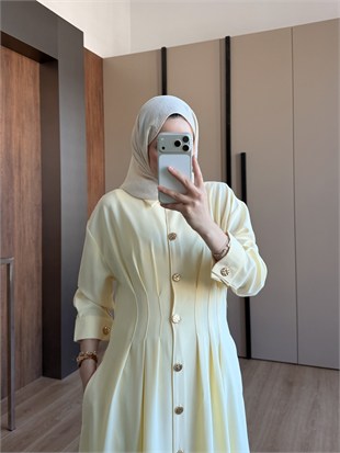 Bel Detaylı Elbise Sarı