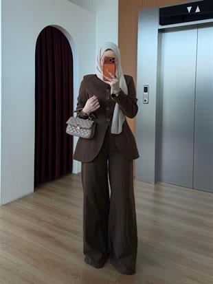 Belden Oturtmalı Keten Takım Kahverengi