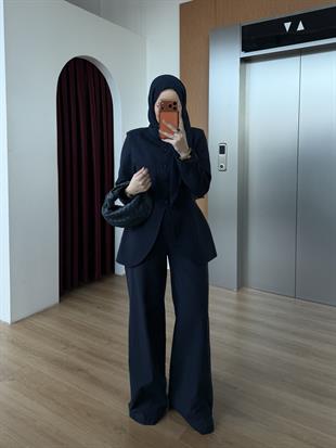 Belden Oturtmalı Keten Takım Lacivert
