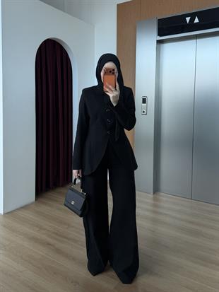 Belden Oturtmalı Keten Takım Siyah