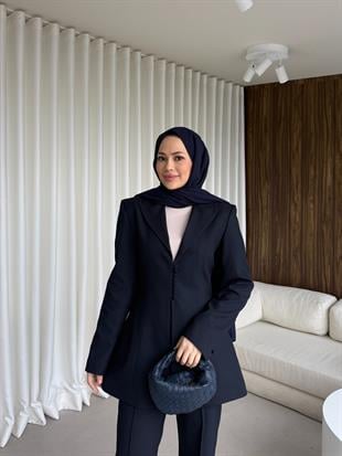 Birit Detaylı Pantolon Ceket Takım Lacivert