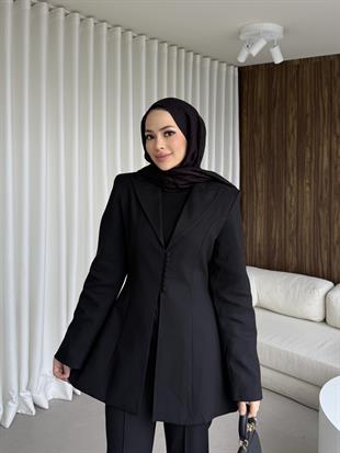 Birit Detaylı Pantolon Ceket Takım Siyah